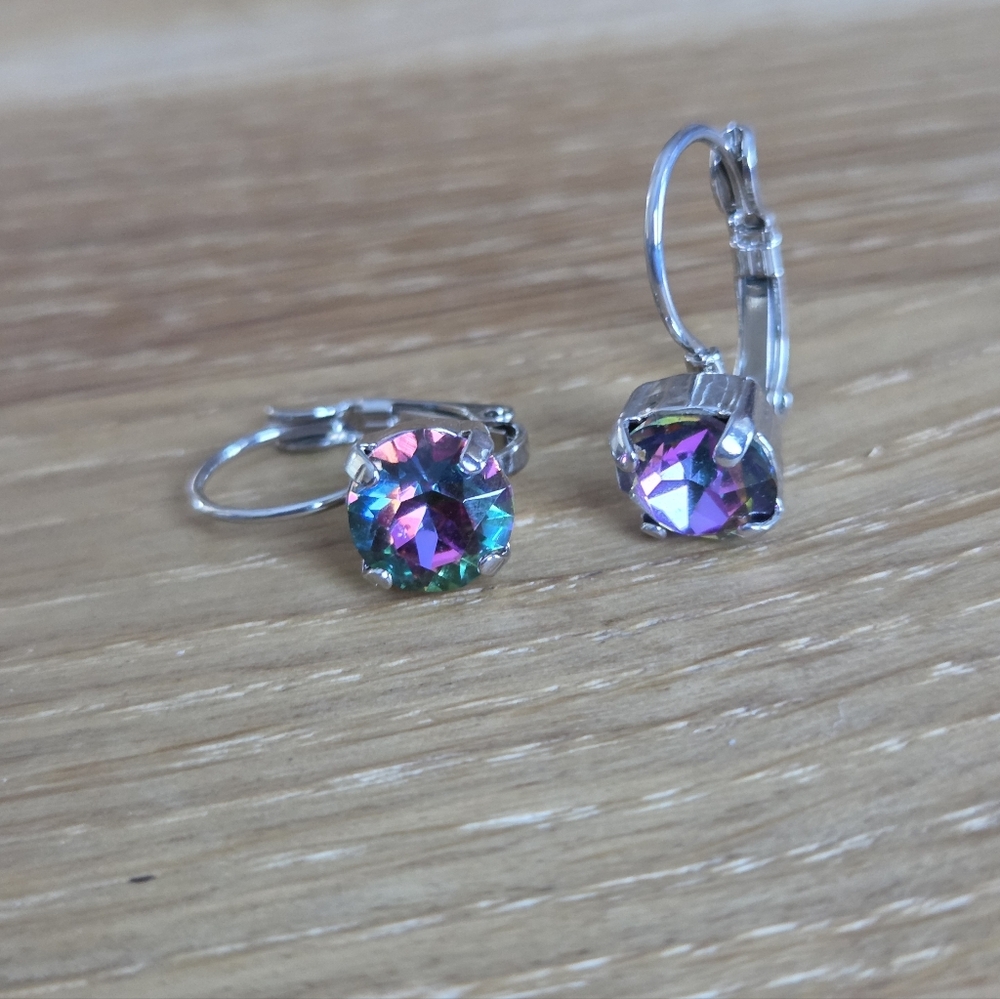 Rhodium Lever Back Drop Earrings, Volcano Crystals, Hand Crafted - Picture 12 of 14